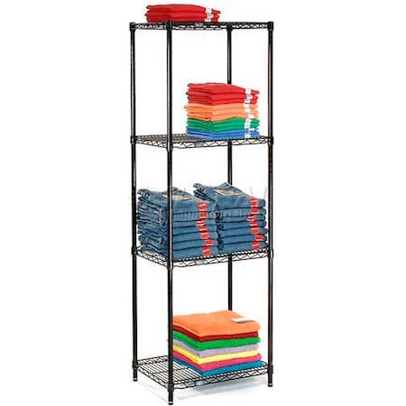 Black Epoxy, 4 Tier, Wire Shelving Starter Unit, 48W X 14D X 74H